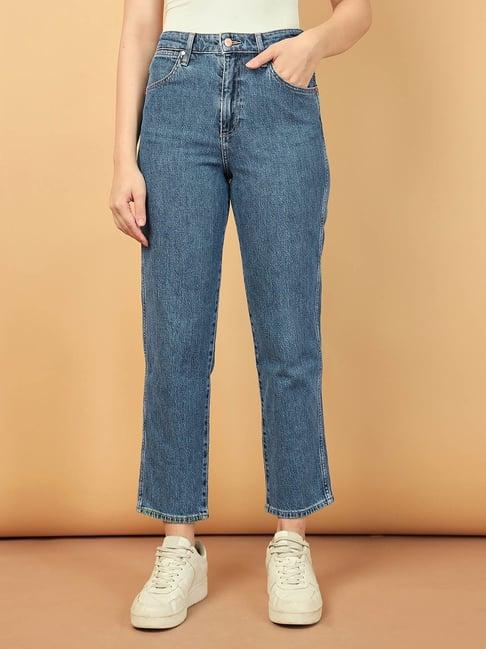 wrangler blue straight fit high rise jeans