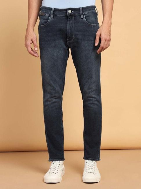 wrangler bostin dark blue comfort fit lightly washed jeans