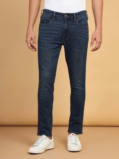 wrangler bostin indigo blue comfort fit lightly washed jeans