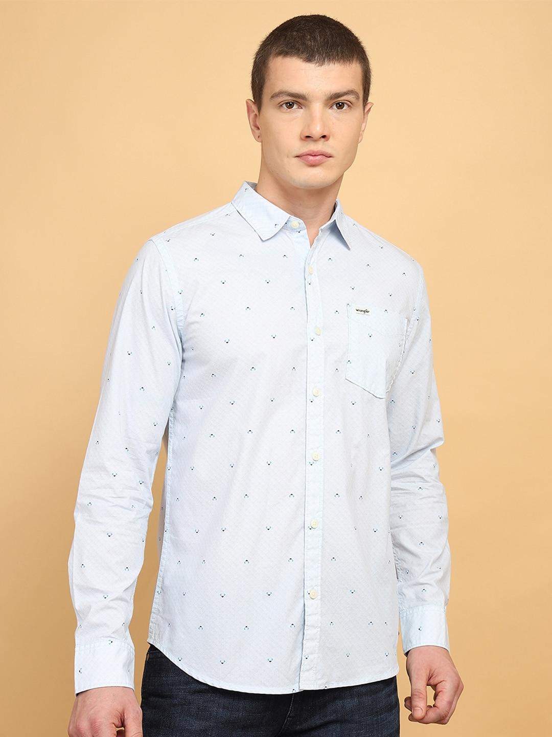 wrangler classic geometric printed cotton casual shirt