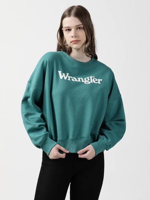 wrangler green cotton graphic pullover