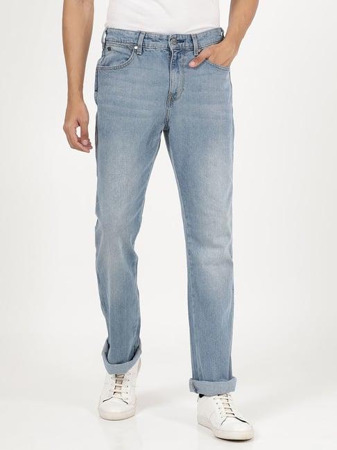 wrangler light blue cotton regular fit jeans