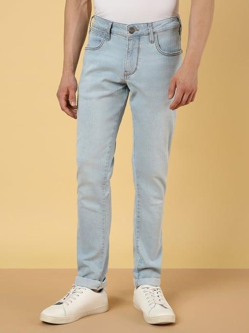 wrangler light blue cotton skinny fit jeans