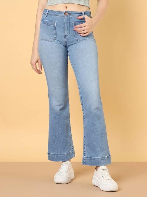 wrangler light blue flared fit high rise jeans