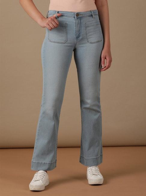 wrangler light blue flared fit high rise jeans