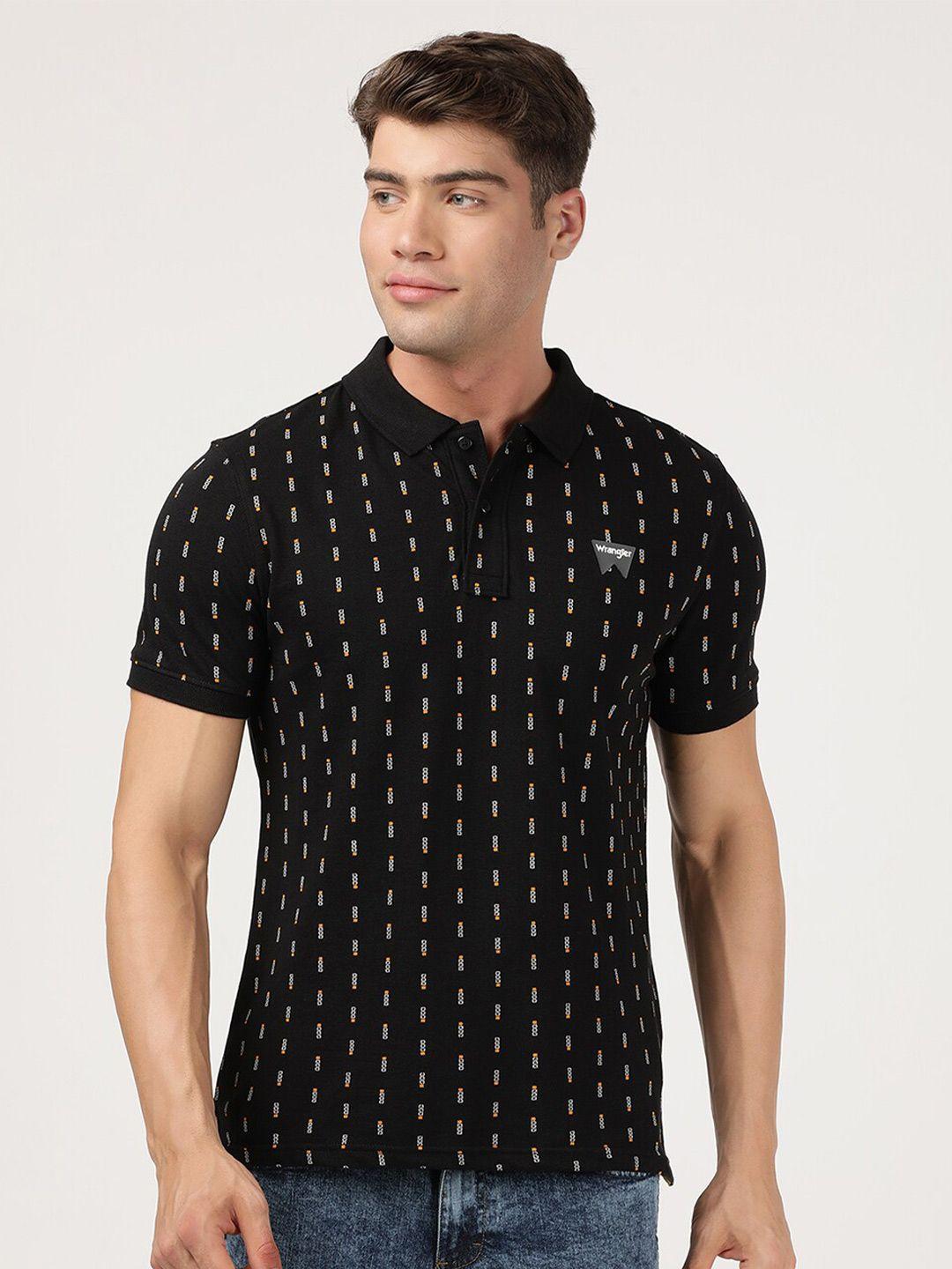 wrangler men black printed polo collar t-shirt