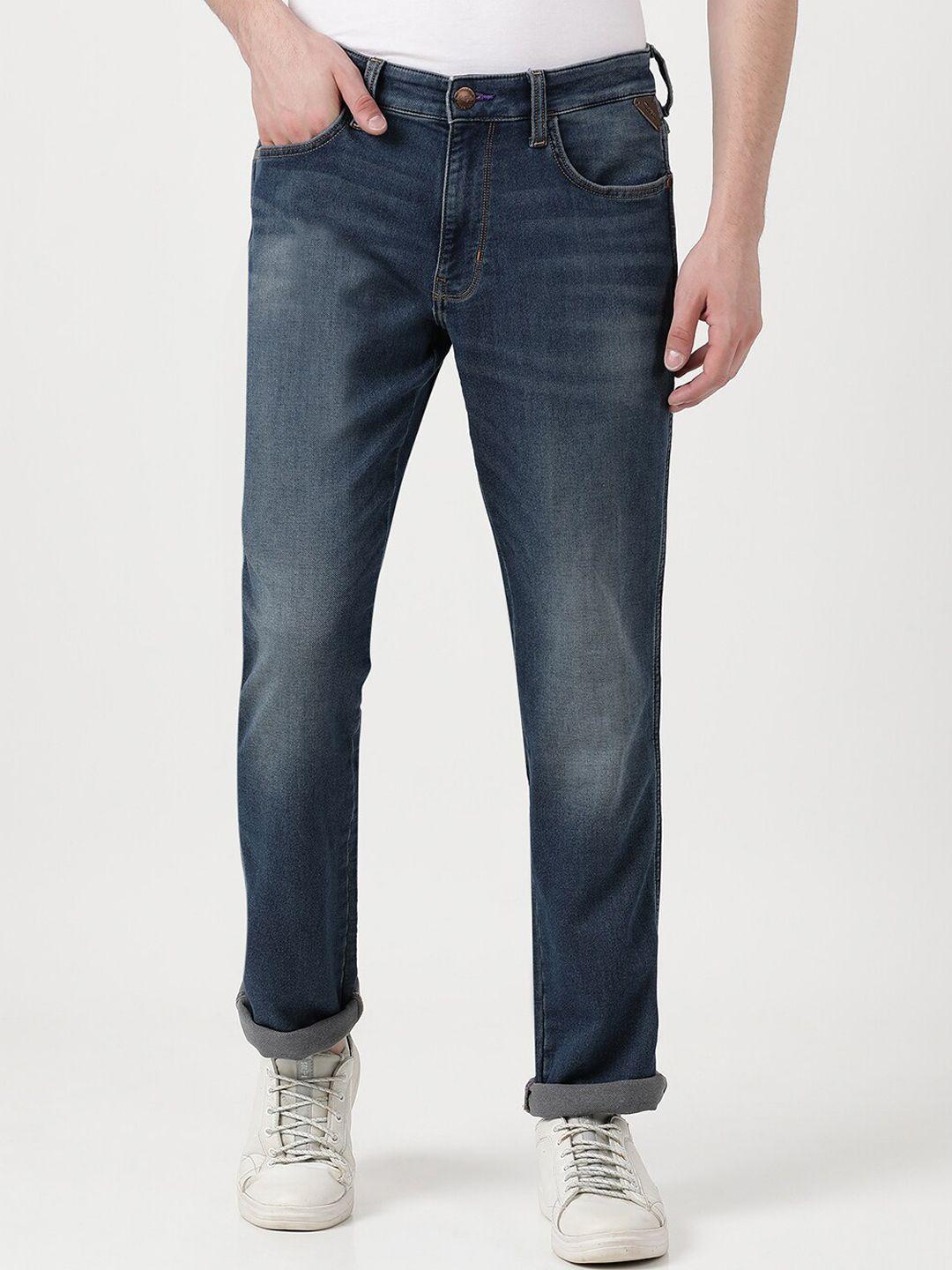 wrangler men blue millard straight fit light fade stretchable jeans