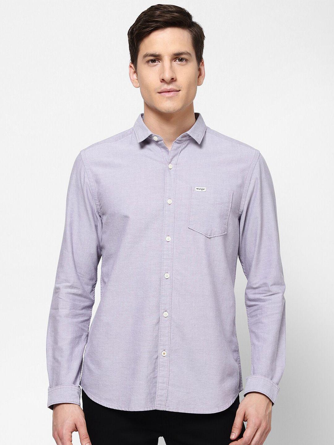 wrangler men lavender cotton casual shirt