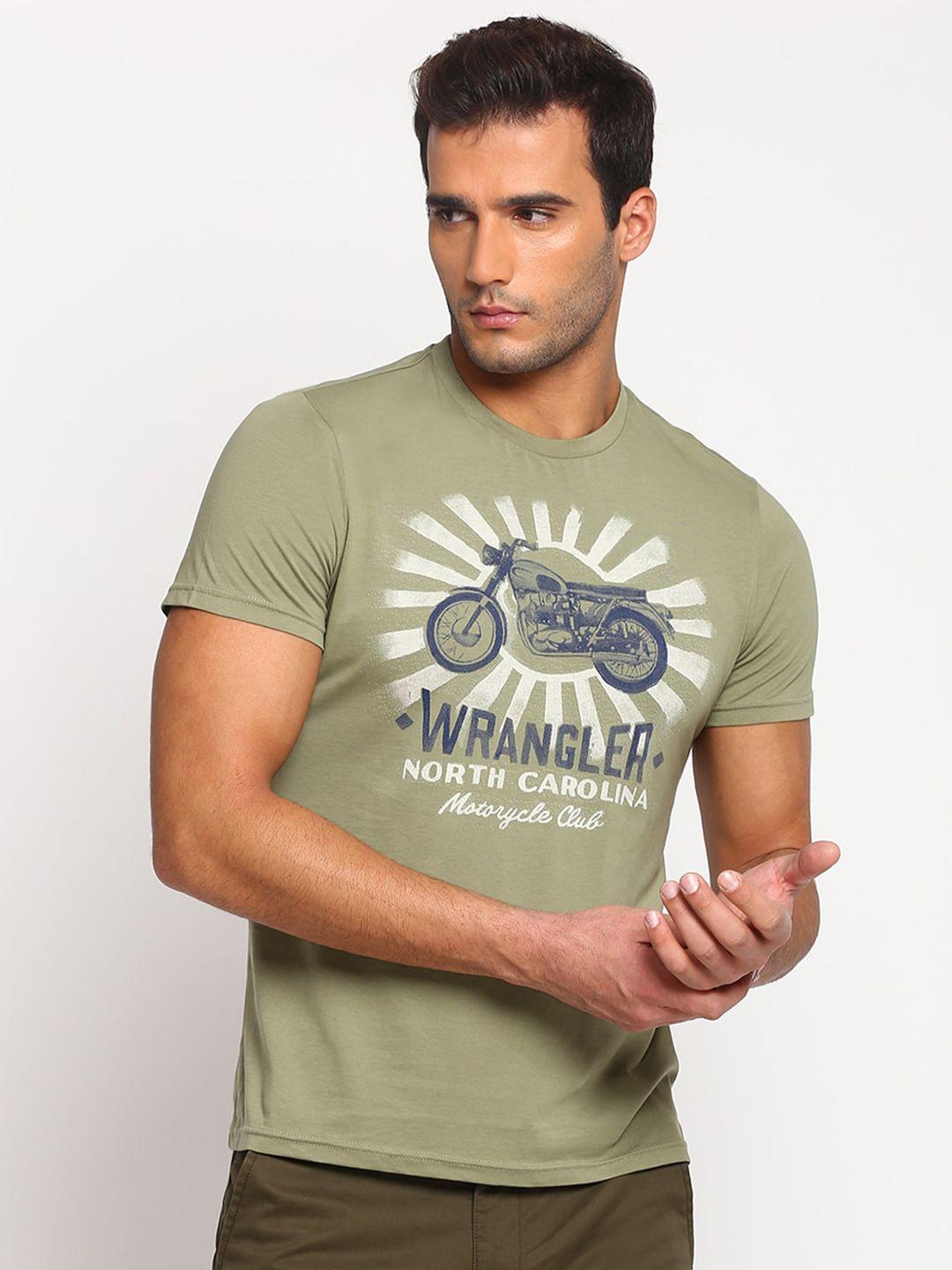 wrangler men olive green printed t-shirt