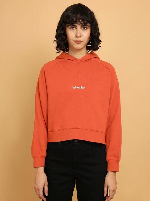 wrangler orange logo cotton hoodie