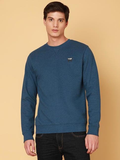 wrangler teal regular fit logo print sweatshirt