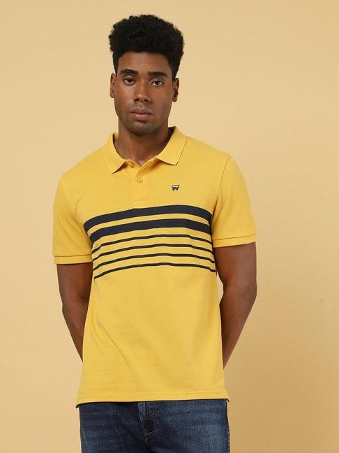 wrangler yellow cotton regular fit striped polo t-shirt