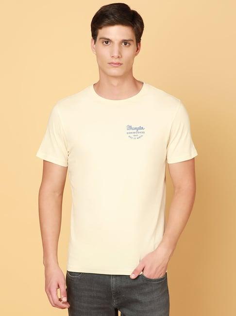 wrangler beige regular fit printed crew t-shirt