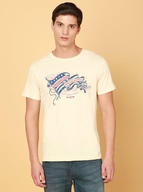 wrangler beige regular fit printed crew t-shirt