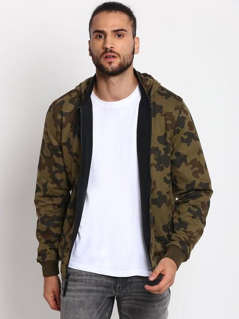 wrangler black & olive camo print reversible hooded jacket