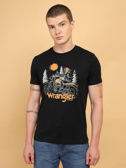 wrangler black regular fit graphic print crew t-shirt
