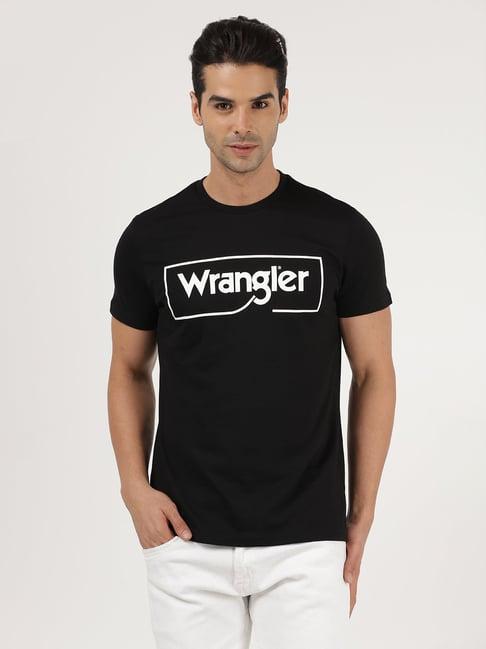 wrangler black regular fit printed t-shirt