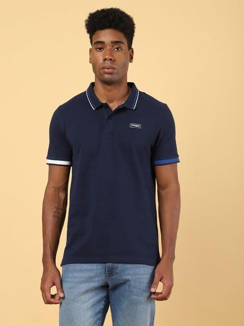 wrangler blue cotton regular fit polo t-shirt