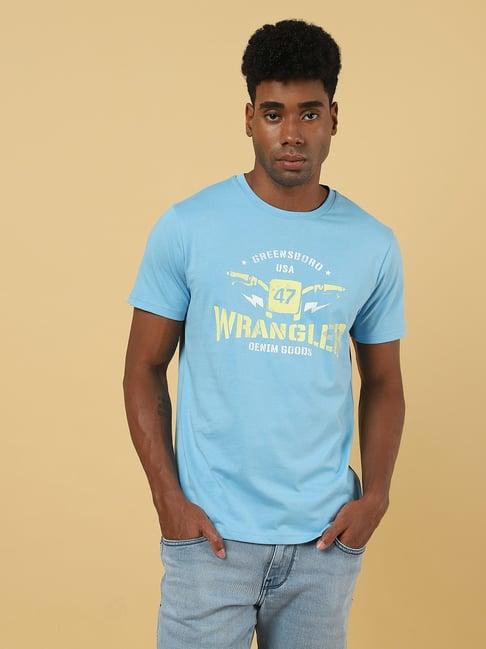 wrangler blue cotton regular fit printed t-shirt