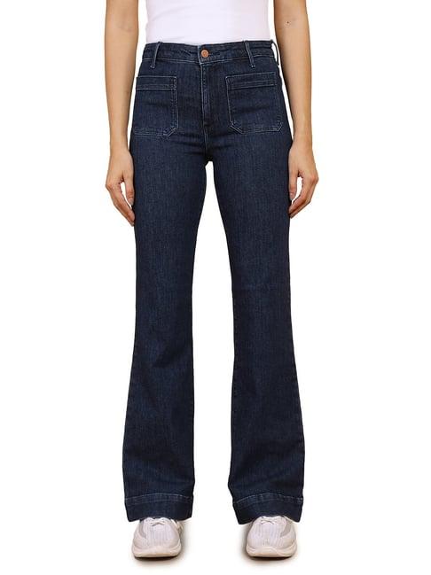 wrangler blue flared fit high rise jeans