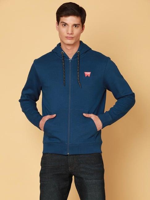 wrangler blue regular fit hooded sweatshirt