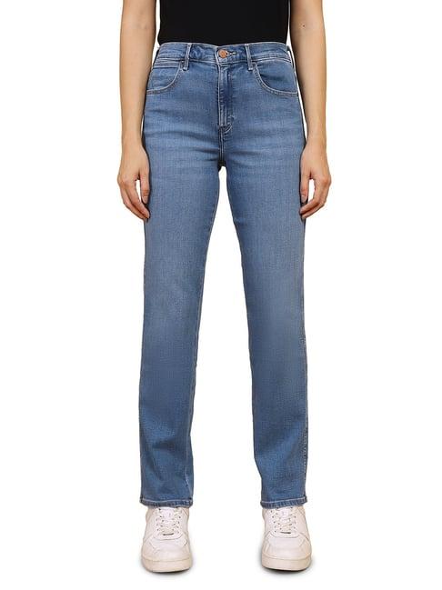 wrangler blue straight fit high rise jeans