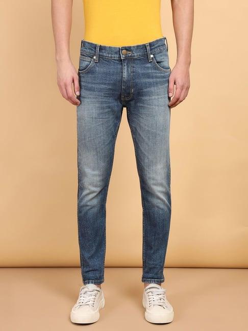 wrangler bostin blue slim fit heavily washed jeans