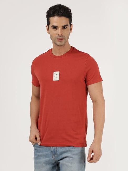 wrangler brick red regular fit printed t-shirt
