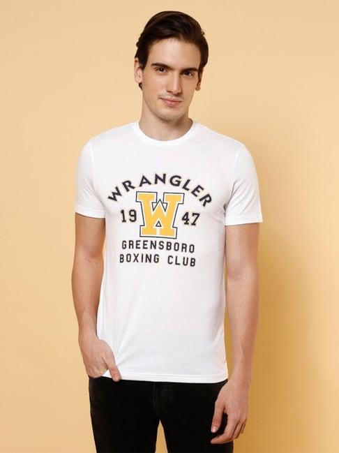 wrangler bright white cotton regular fit printed t-shirt