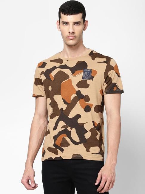 wrangler brown regular fit camouflage t-shirt