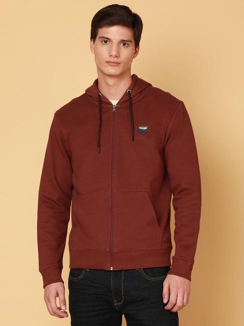 wrangler brown regular fit hooded sweatshirt