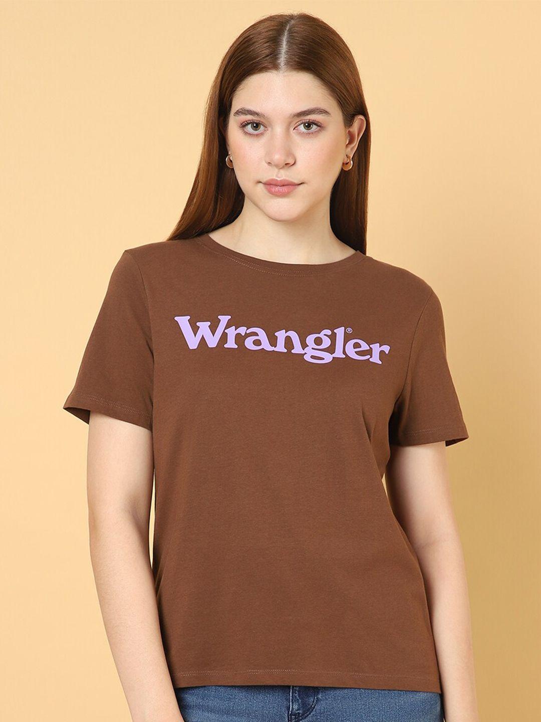 wrangler brown typography printed cotton t-shirt