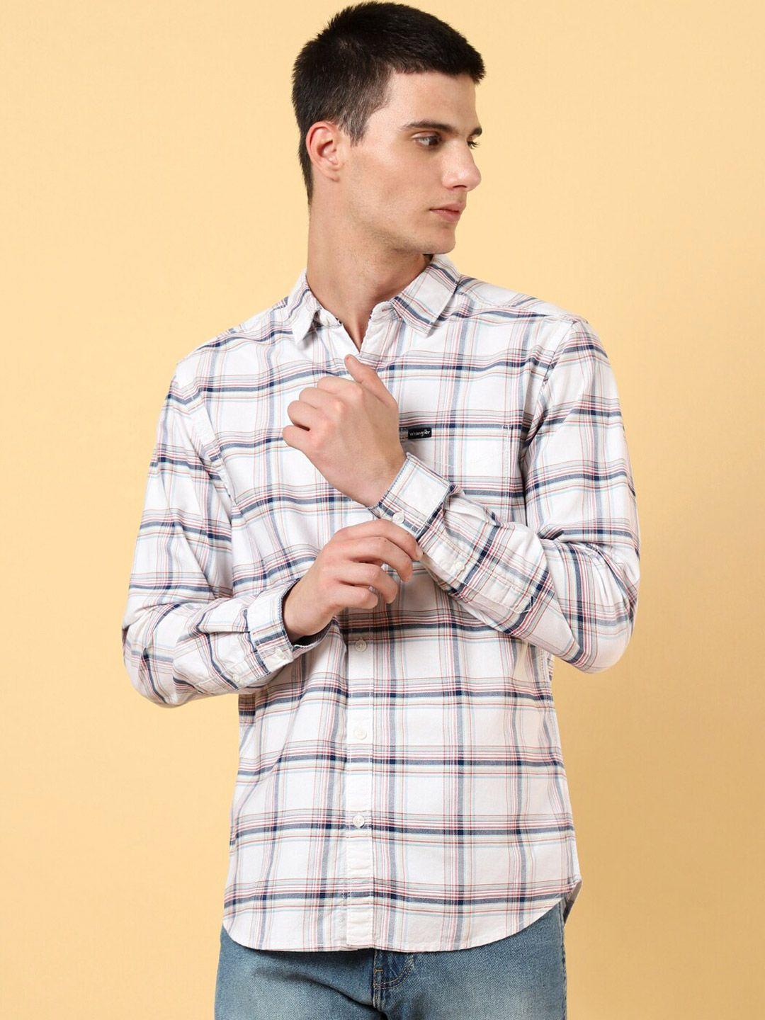 wrangler checked windowpane opaque cotton casual shirt