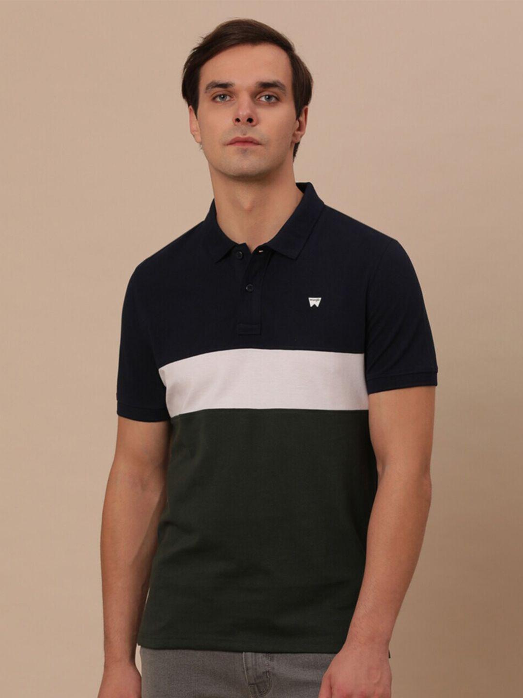 wrangler colourblocked polo collar cotton t-shirt