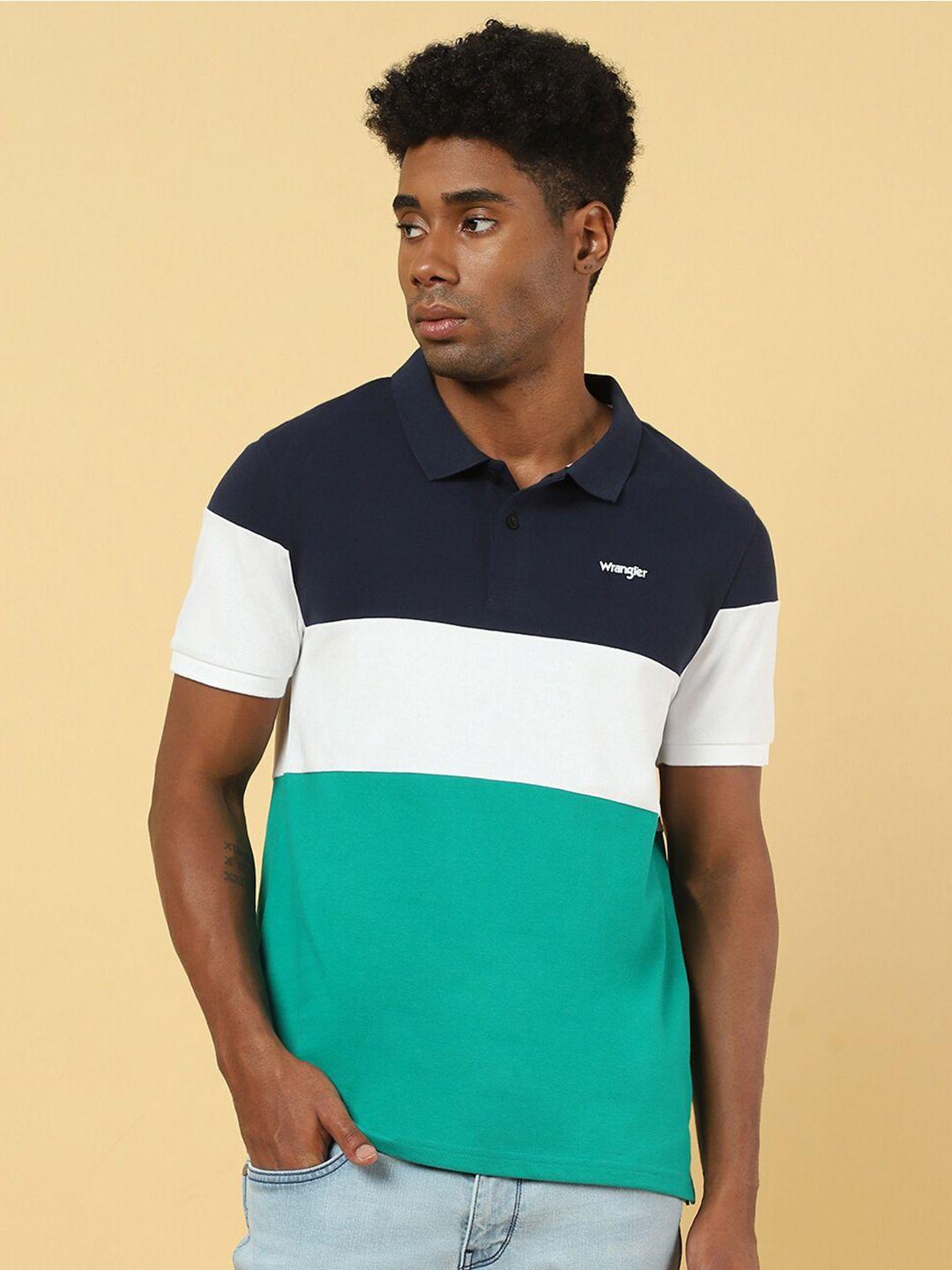 wrangler colourblocked polo collar cotton t-shirt