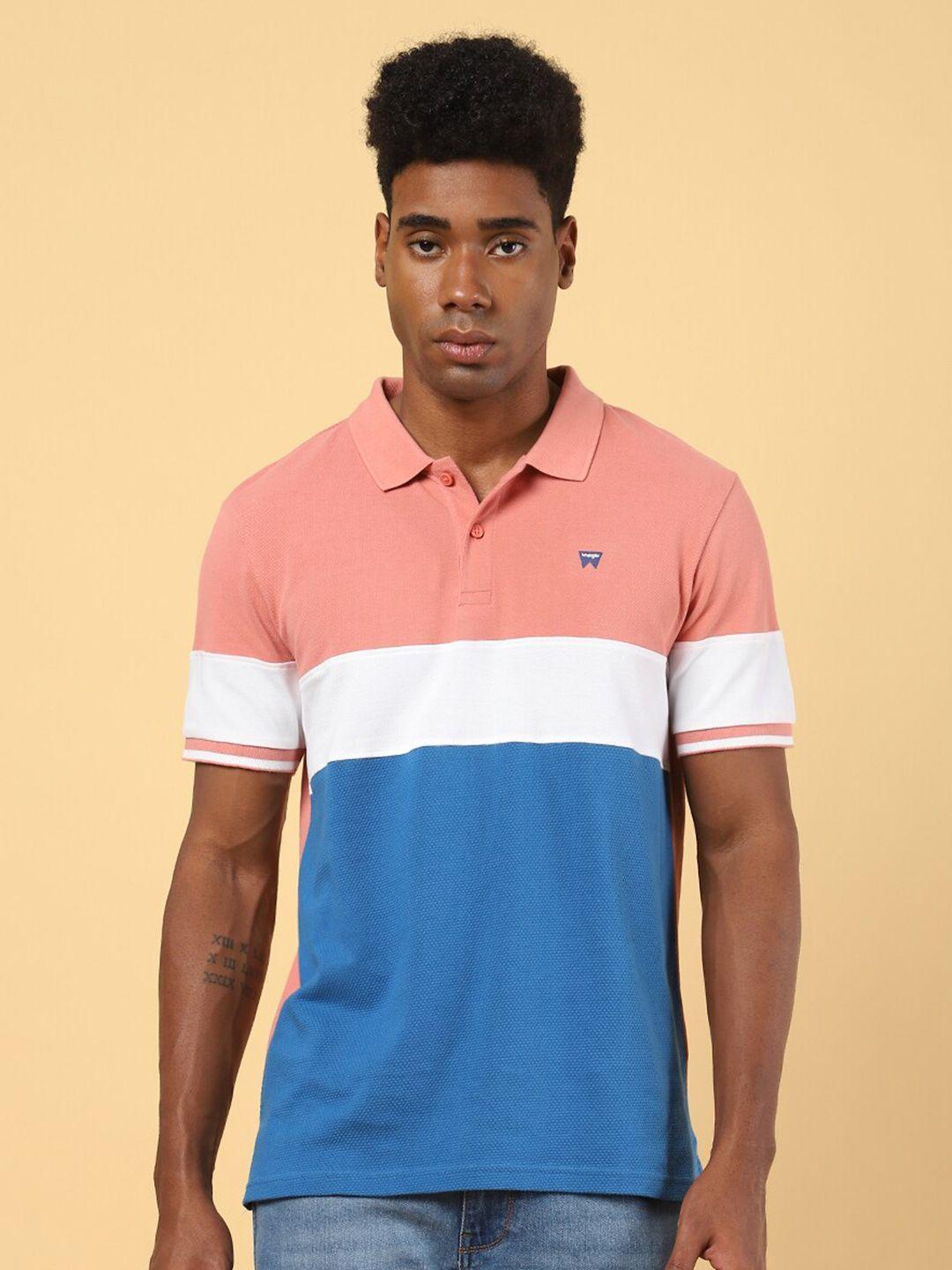 wrangler colourblocked polo collar cotton t-shirt