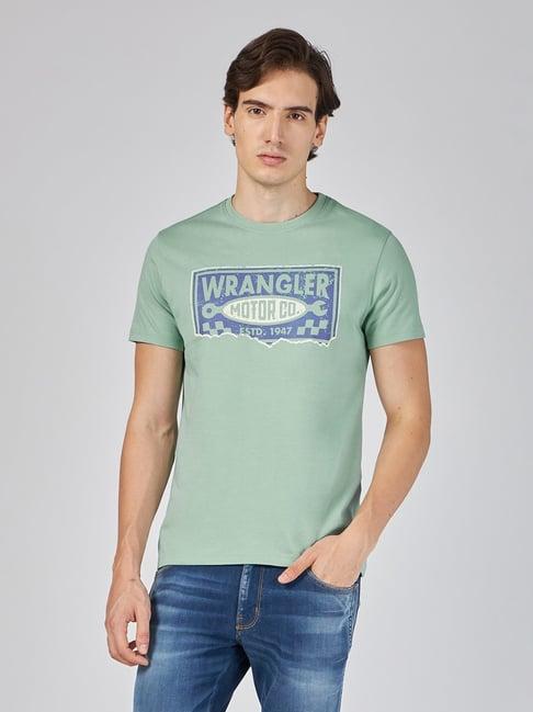 wrangler granite green regular fit printed t-shirt