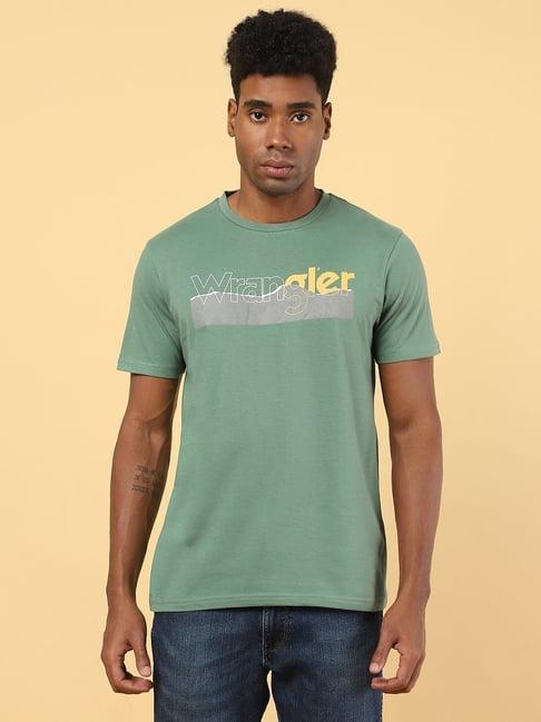 wrangler green cotton regular fit printed t-shirt