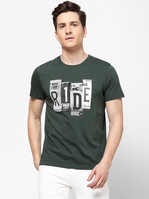 wrangler green regular fit printed t-shirt