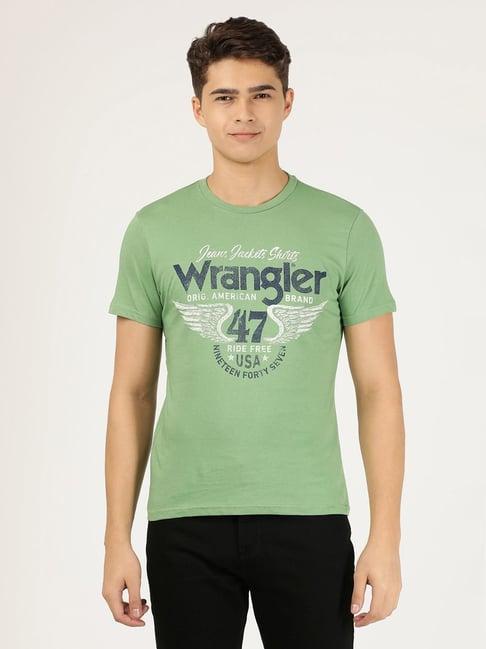 wrangler green regular fit printed t-shirt