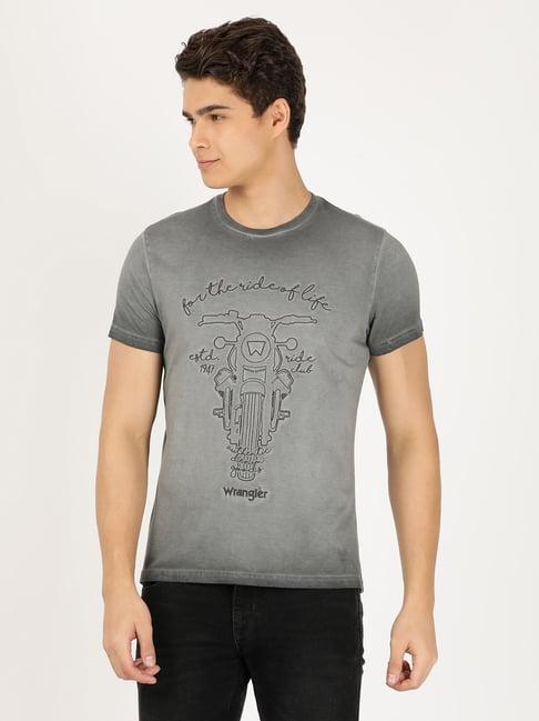 wrangler grey cotton regular fit embroidered t-shirt