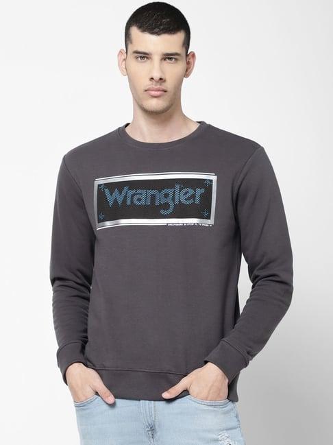 wrangler grey regular fit printed sweatshirt