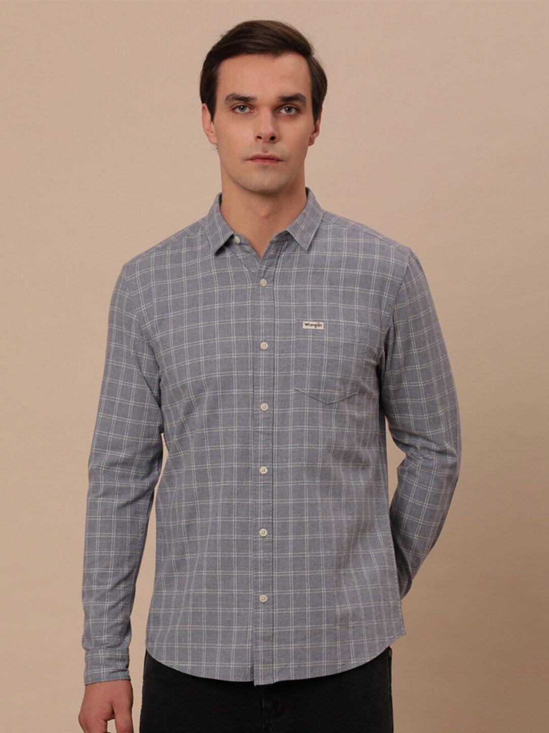 wrangler grid tattersall checks cotton casual shirt