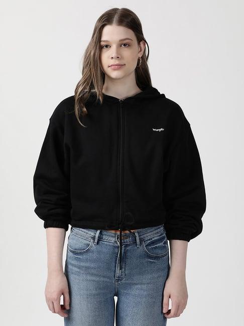 wrangler jet black cotton front-open hoodie