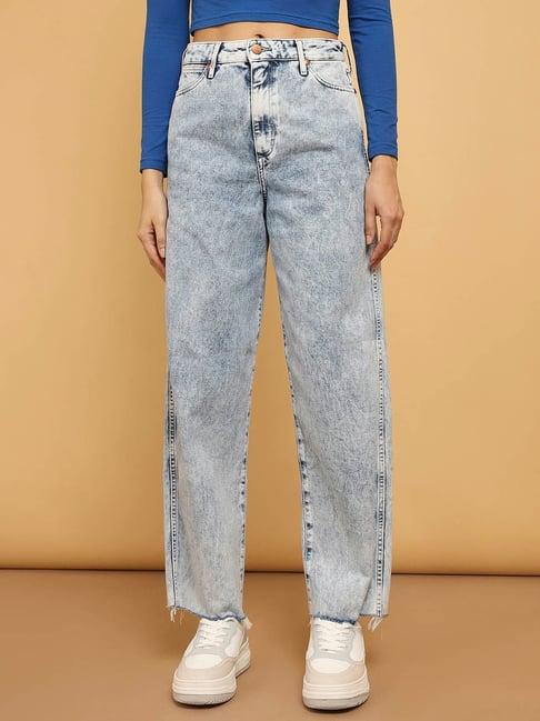 wrangler light blue regular fit high rise jeans
