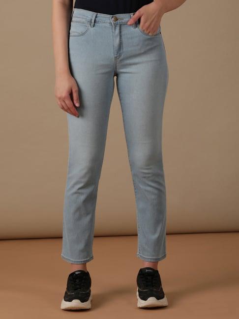 wrangler light blue slim fit high rise jeans