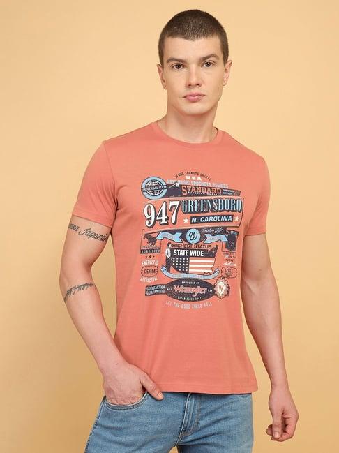 wrangler light brown regular fit graphic print crew t-shirt