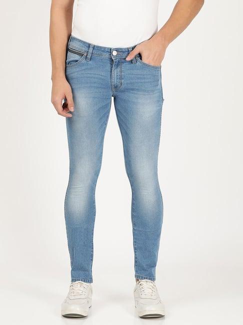 wrangler light indigo cotton skinny fit jeans