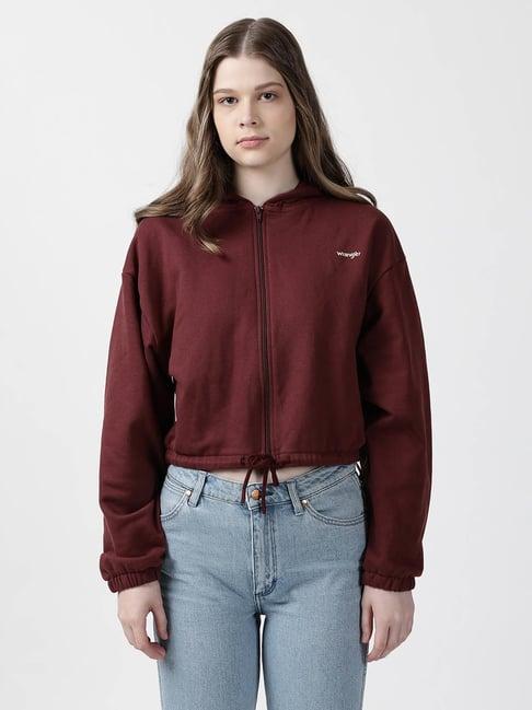 wrangler maroon cotton front-open hoodie