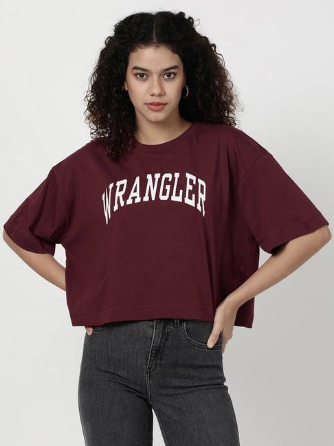 wrangler maroon cotton graphic t-shirt